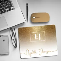 Gold Glitter Glam monogrammed elegant sparkle Mouse Pad