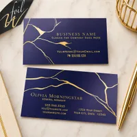 Navy Blue Gold Foil Kintsugi Business Cards