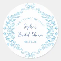  "Tie the Knot" Something Blue Bow Bridal Shower  Classic Round Sticker