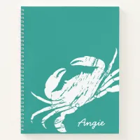 Beach Crab Blue White Personalized Notebook