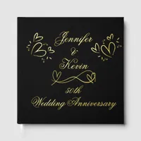 Simple Gold on Black 50th Wedding Anniversary | Foil Guest Book