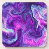 Purple, Blue, Pink Marble Fluid Art Beverage Coaster