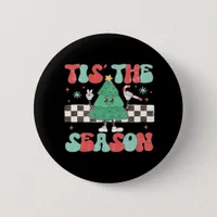 Tis Season Retro Womans Holiday Button