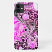 Pink and Black Fluid Art Pour Painting Effect   iPhone 11 Case