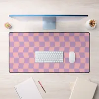 Girly Pink Purple Wavy Checkerboard Aesthetic Desk Mat