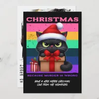 Glam Punk Funny Cat Retro Christmas Photo Holiday Card