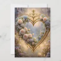 Victorian golden heart with roses, vintage holiday card