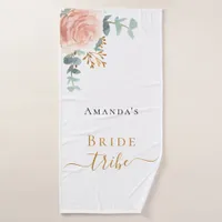 Bride tribe rose gold floral eucalyptus greenery bath towel set