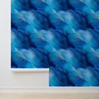 Marble Effect Shimmer Blue European Aesthetic Wallpaper