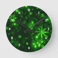 Snowflakes with Green Background Round Clock