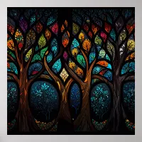 Colorful Mosaic Stained Glass Tree effect design Poster