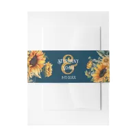 Sunflower Gold and Navy Blue Rustic Wedding Invitation Belly Band