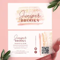 Rose Gold Pink Glitter Social Media QR Code Business Card