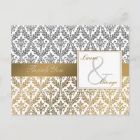 gold damask wedding Thank You Postcard