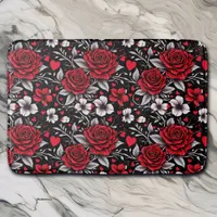 Pretty, Red, Black and White Roses, Hearts  Bath Mat