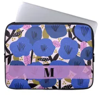 Cottagecore Blue Floral Pattern Monogram   Laptop Sleeve