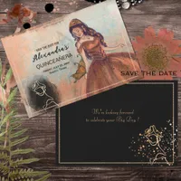 Elegant Vintage Copper Rose Quinceañera  Save The Date