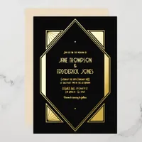 Black & Gold Gatsby Art Deco Wedding Foil Invitation
