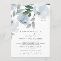 Dusty Blue Gray Watercolor Floral Wedding Invitation