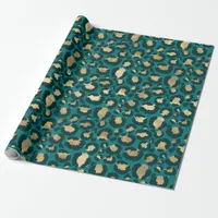 Teal and Gold Leopard Spots Wrapping Paper