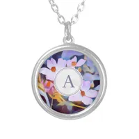 Initial Purple and Blue Floral Silver Plated Necklace