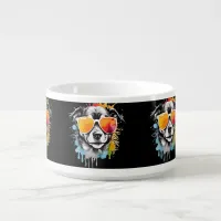 Cute colourful funny Dog portrait in sun glasses  Bowl