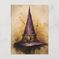 Purple Witch Hat Watercolor Postcard