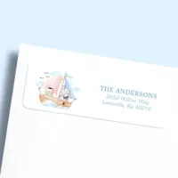 Nautical Elephant Bear Boat Baby Shower Address Label