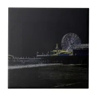 Pitch Black Neon Santa Monica Pier Ceramic Tile