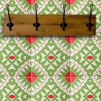 Red Green White Bohemian Geometric Mosaic Pattern Ceramic Tile