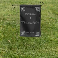 Bold Black and White Vintage Wedding Personalized Garden Flag