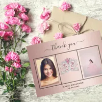 Quinceanera thank you custom photo rose gold glam