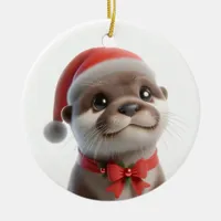 The Cute Christmas Otter  Ceramic Ornament