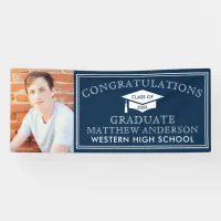 Modern Navy Blue Congrats Graduation Photo Banner