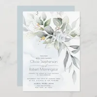 Wedding | Dusty Blue Rose Woodland Greenery Boho Invitation