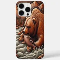 Leather Look Bear By The River iPhone 16 Pro Max Case