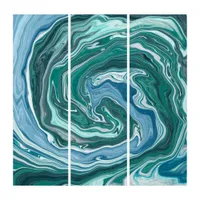 Teal and Blue Turquoise Water Ocean Swirls  Triptych