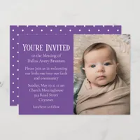 Tiny White Spots on Purple Photo Baby Blessing Invitation