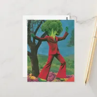 A beautiful colorful retro dancing broccoli  postcard
