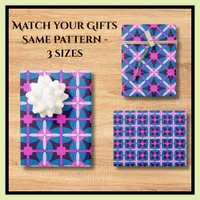 Bold 60's Retro Print Hot Pink Teal Blue Wrapping Paper Sheets