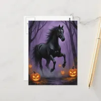 The Black Horse in the Halloween Forest Postcard