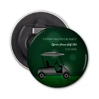 Green golf cart golfing bachelor party  bottle opener