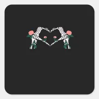 Never Wilts Skeleton Hands Roses Artistic Design Square Sticker