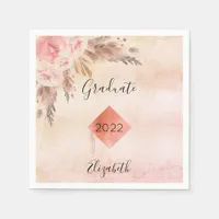Graduation pampas grass rose gold blush floral napkins