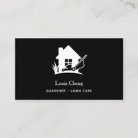 Lawn care gardening black white mower business card