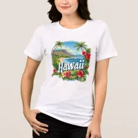 Tropical Flowers Hawaii Beach Mountains Travel Art Tri-Blend Shirt