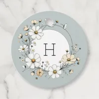 Sage Green Monogram Boho Flowers Personalized Favor Tags