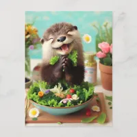 Happy Otter Making a Salad Postcard