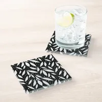 Black and White Leaf Foliage  Glass Coaster