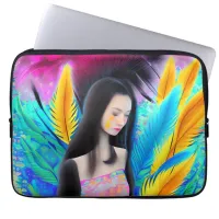 Abstract Beautiful but Sad Asian Girl Colorful AI Laptop Sleeve